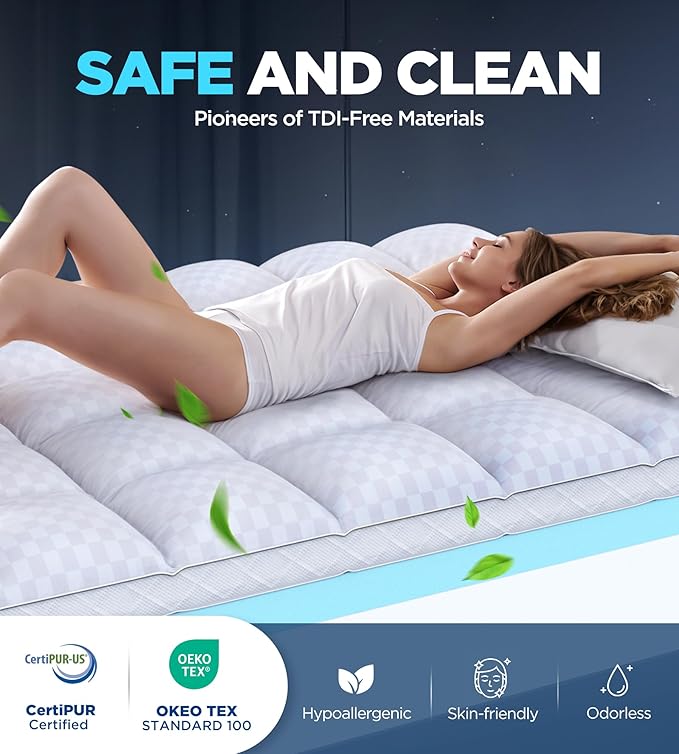Dual Layer Memory Foam Mattress Topper for Pain Relief with 2X Support, 2" Fluffy Pillow Top King Mattress Topper Plus 2" Odor-Free Cooling Gel Memory Foam Ultra Comfort Mattress Pad Cover