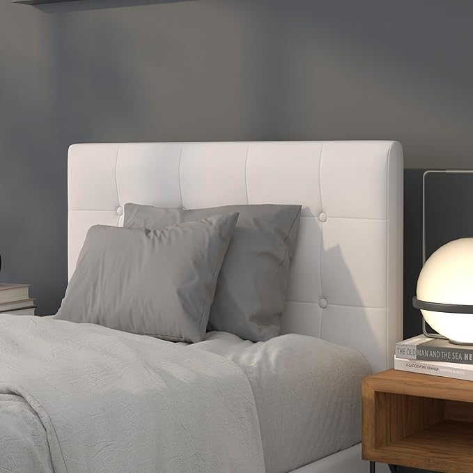 Flash Furniture Lennox Tufted Upholstered Twin Size Headboard in White Vinyl