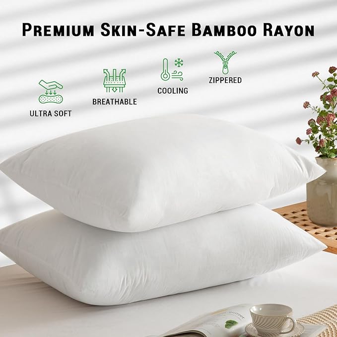 Gogreen Bamboo Rayon Waterproof Pillow Protector, Breathable Pillow Cover, Cooling Pillow Case Protector with Zipper, Super Soft Pillow Case Cover with Zipper (4 Packs, Queen 20"x30", White)