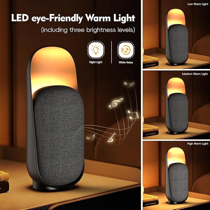 Sound Machine Night Light White Noise Machine with BT Speaker,6 Soothing Sounds,White Noise Sound Machine with Convenient Timer Options,for Baby Kids Adult Home Office Travel