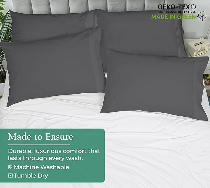 Royale Linens Grey Pillowcase Set of 12 - Queen 20"x30" Bed Pillow Cover - 1800 Brushed Microfiber - Wrinkle & Fade Resistant - Bulk Pillow Cases - Hotel Quality Pillowcase 12 Pack (Queen, Grey)