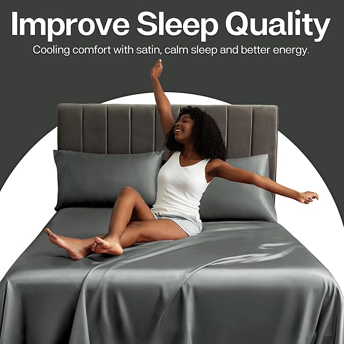 MR&HM Satin Pillowcase for Hair and Skin, Silk Satin Pillowcase 2 Pack, Standard Size Pillow Cases Set of 2, Silky Pillow Cover with Envelope Closure (20x26, Dark Grey)