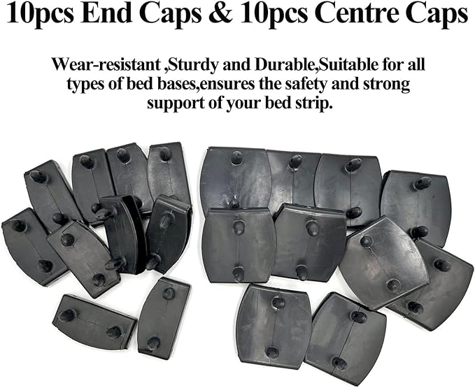 20pcs 54x9mm Black Replacement Bed Slat Plastic Centre Caps or End Caps Holders for Holding Securing Wooden Slats Bed Base,Width 54mm x Height 9 mm (10pcs End Caps and 10pcs Centre Caps)