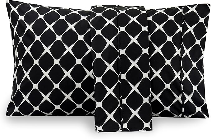 Elegant Comfort Luxury Ultra-Soft 2-Piece Pillowcase Set - 1500 Premium Hotel Quality Microfiber Double Brushed - Wrinkle Resistant, Standard/Queen, Bloomingdale Pattern Black