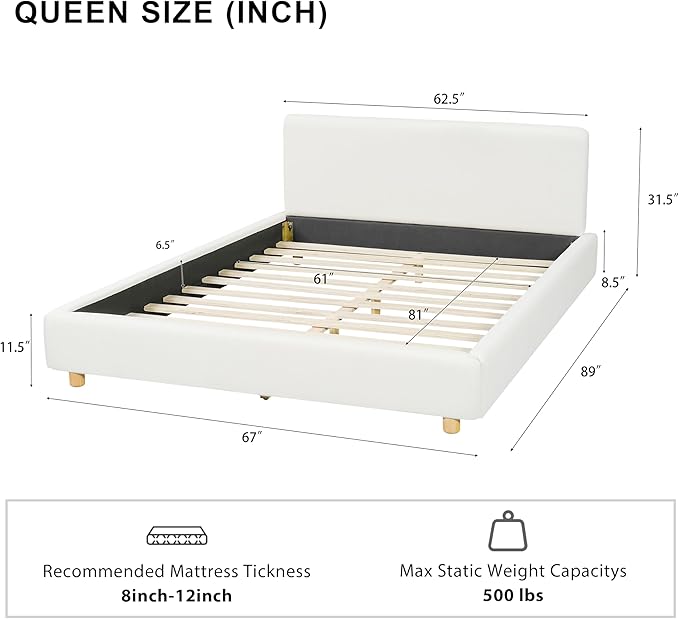 Merax Queen Size Boucle Upholstered Platform Bed Frame with Headboard,Modern Soft Fabric for Bedroom with Wood Slats Support for Bedroom