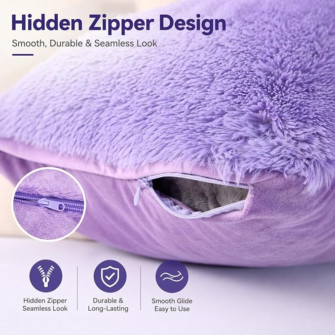 Reafort Luxury Faux Fur Body Pillow Cover 21" x 54", Long Hair PV Plush Body Pillow Case with Hidden Zipper Closure, Ultra Soft Fluffy Decorative Long Pillow Cover (Lilac, Body)