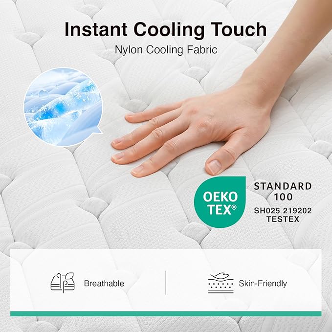 Novilla 14 Inch Queen Size Mattress,Hybrid Queen Mattress with Gel Memory Foam, Cool-to-Touch Nylon Blend & Pocketed Coils for Adaptive Body Support & Motion Isolation CertiPUR-US Certified