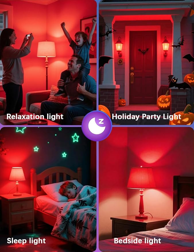 630nm Red Sleep Bulb Dimmable, 100% Blue Light Blocking, Promotes Melatonin Production, E26 A15 LED 5W Red Dim Night Light for Baby's Bedroom, Sleeping, 4Pack