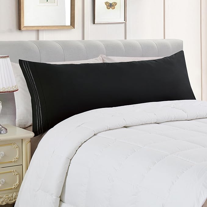 Elegant Comfort Luxury Ultra-Soft 1-Piece Body Pillowcase - 1500 Premium Hotel Quality Microfiber Double Brushed - Wrinkle Resistant, Body Pillowcase Size, Black