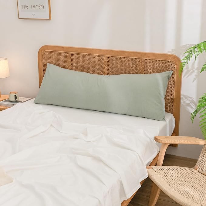 BESTOUCH 100% Washed Cotton Pillowcase for Hair and Skin Linen Feel Soft Comfortable Breathable 1 Pcs Pillow Case with Envelope Closure Solid Sage Green Body 20x54 Inches