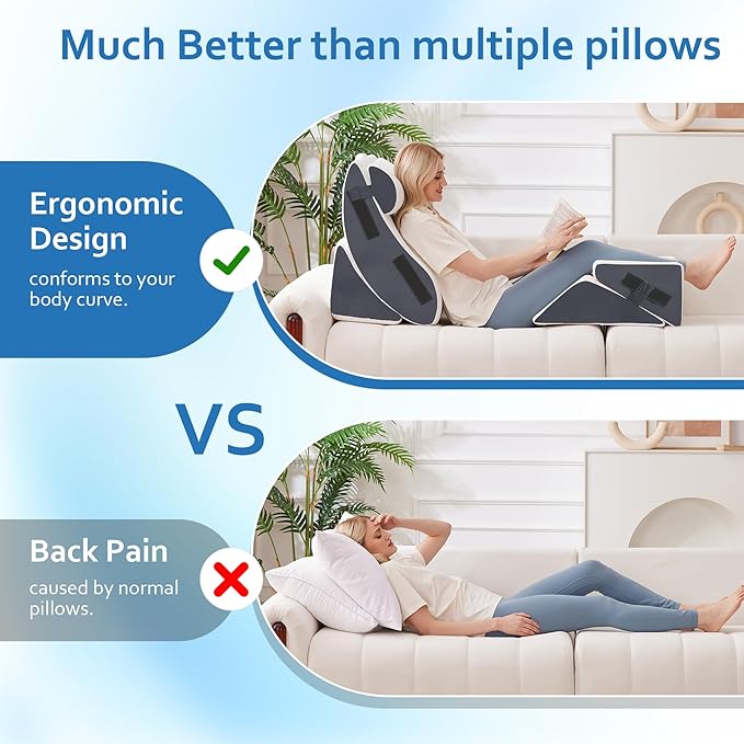 Ahpmeoa 5Pcs Wedge Pillow Set for After Surgery, Orthopedic Bed Wedge Pillow Set for Post Surgery, Acid Reflux Relief, Sleeping, Back Pain Relief, Adjustable Back Pillow for Bed Sitting up, White/Grey