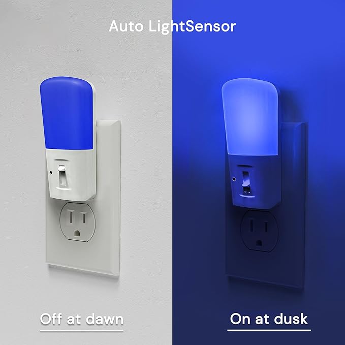 LOHAS-LED Blue Night Light Plug in, 2 Pack Dimmable LED Night Lights, Decorative Wall Blue Light, Dusk to Dawn Sensor, Adjustable Brightness for Kids Room, Hallway, Bathroom,Bedroom