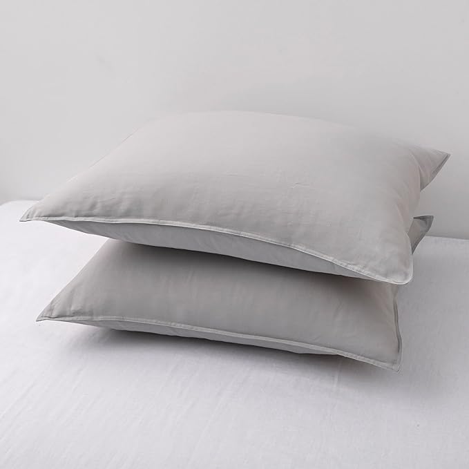 CHUFFED Linen Pillowcases 2 Pack 100% Linen Standard Pillow Cases, Breathable and Cooling Washed Pillowshams with Zipper Closure, 20x30 Inches,Light Grey