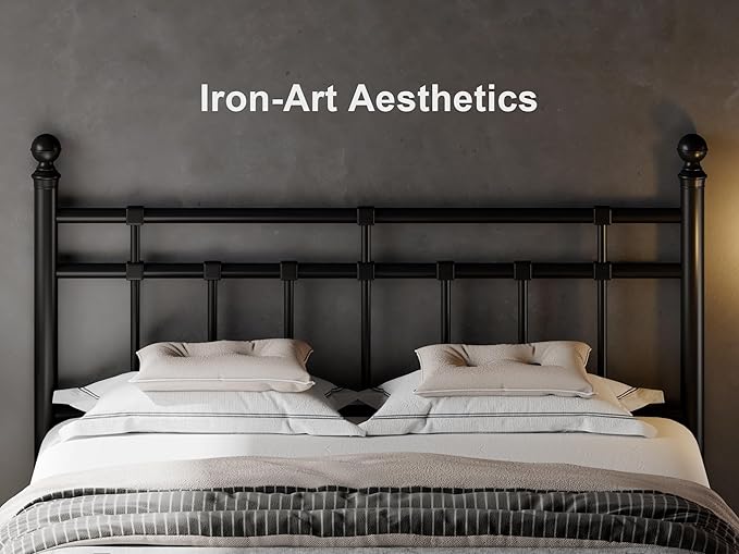 Feonase Full Size Metal Platform Bed Frame with Victorian Classic Iron-Art Headboard & Footboard, Heavy Duty Slats, 12" Under Bed Storage, No Box Spring Needed, Easy Assembly, Noise-Free, Black