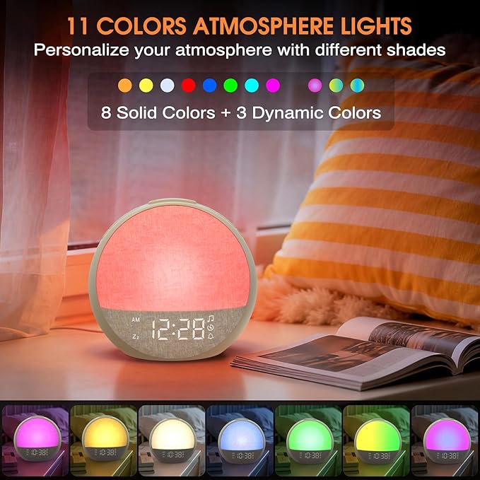 Sunrise Alarm Clock, White Noise Sound Machine with 30 Soothing Sounds, Dimmable Night Light, Natural Sunlight Lamp Gentle Wake Up Light for Bedrooms, Kids, Heavy Sleepers Adults, Baby, Ideal for Gift