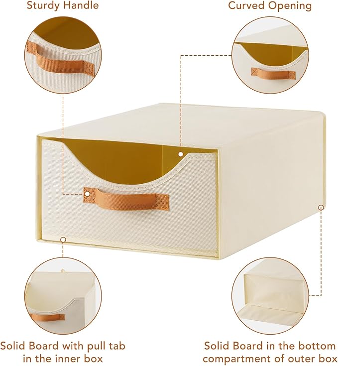 6 Pcs 16.5" Closet Drawers and Large Size Clothes Storage Bins Push-Out Storage Stackable Shelf Drawers with See-Through Window Closet Organizers for Bedroom, Living Room, Under Bed, Beige