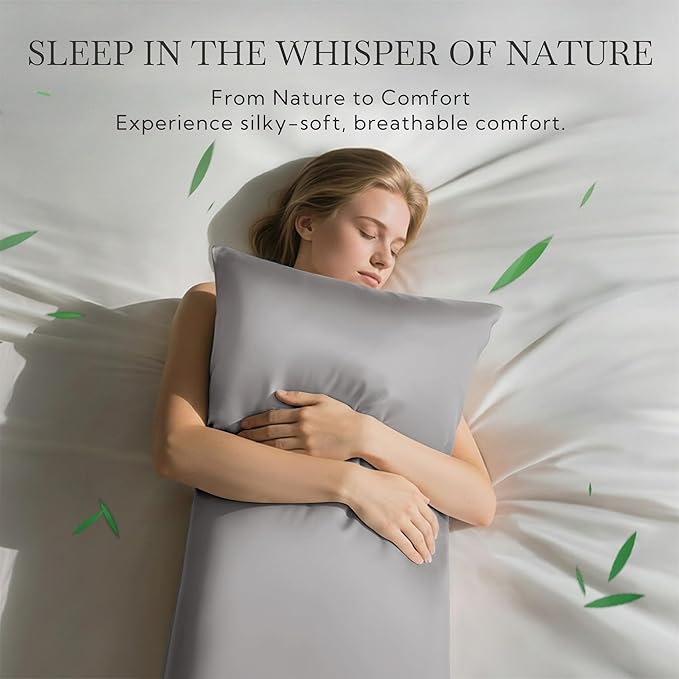 MR&HM Queen Pillow Cases Set of 2, Cooling Pillow Case for Hot Sleepers 20"x30", Breathable & Moisture Wicking, Soft Envelope Pillowcases, Rayon Derived from Bamboo & Polyester Blend (Silver Grey)