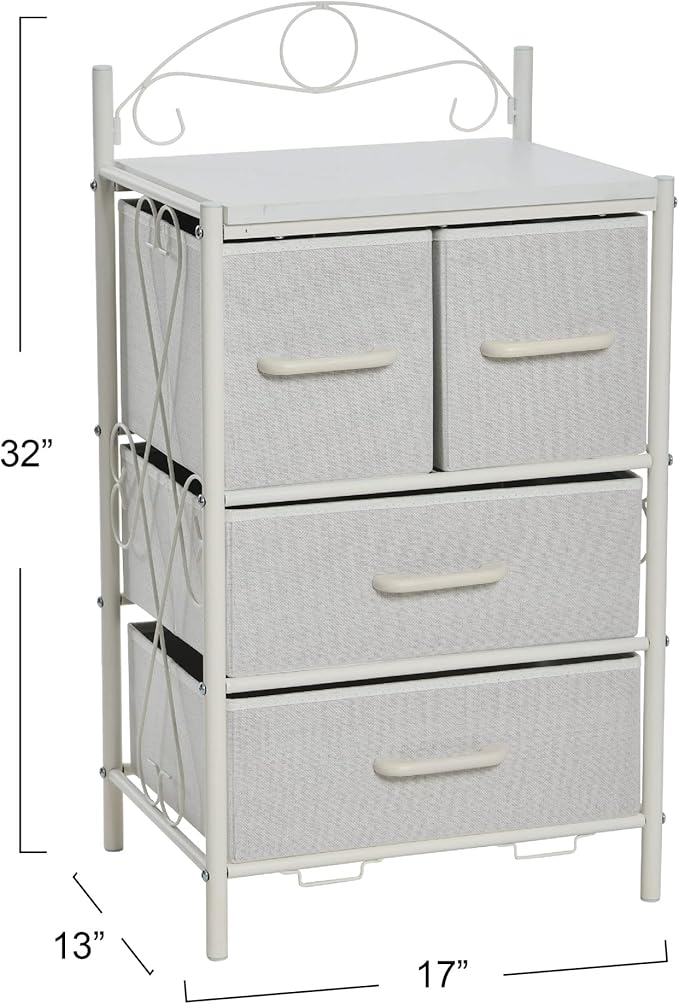 Household Essentials Scandinavian White Iron & Wood Four-Drawer Chest