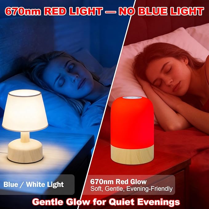 Aoife 670nm Red Light Night Light Bedside Lamp with 4 Color Modes 10 Brightness Levels Touch & Remote Control Timer Dimmable Ambient Lighting for Bedroom or Hanging Use