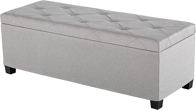 DUMOS Upholstered Storage Bench, End of Bed Ottoman, Extra Large 46.5 Gal (176L) Internal Volume, Foot Stool for Bedroom, Living Room, Sturdy Storage Chest, Light Grey, 43.3" L x 15.7" W x 15.7" H