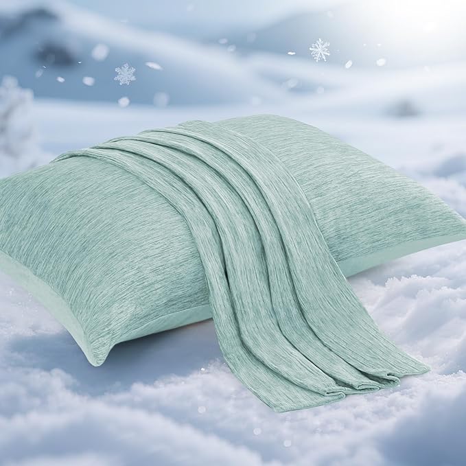 Elegear Cooling Pillow Cases for Hot Sleepers, Japanese Q-Max 0.5 Cooling Pillowcases, Both Sides[Cooling/Cotton], Breathable Soft Pillowcase for Hair and Skin, Set of 2-Green King (20" x 36")