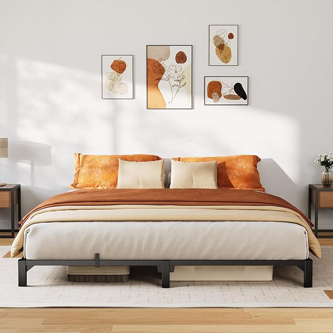 GarveeHome 6 in King Bed Frame, Heavy Duty Metal Platform Bed Frame with Durable Iron Slat Support and Legs, No Box Spring Required, No Screws Needed, Support Up to 800 LBS