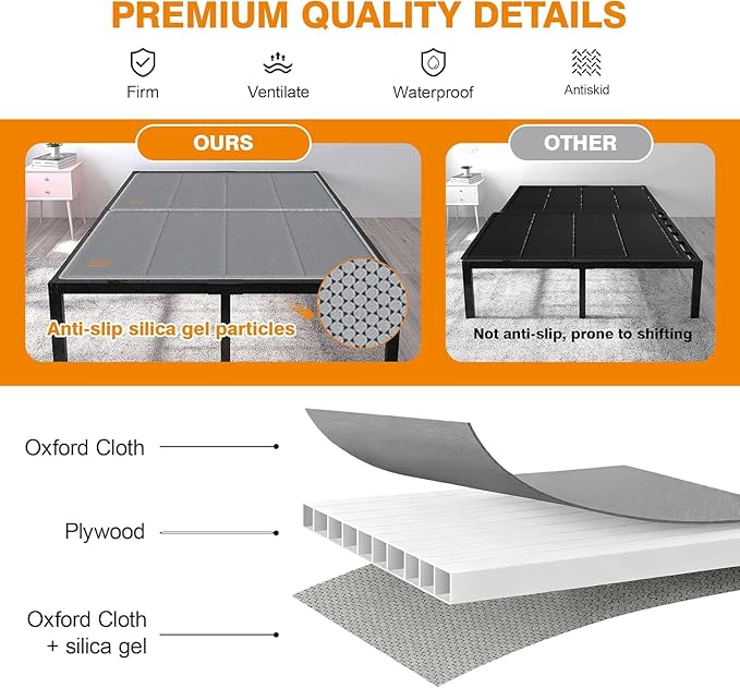 Bunkie Board King 10mm(76” x 80”), Anti-Sag, Non-Slip Base & Noise-Free,Folding Mattress Support Board for Metal Bed Frame，Grey