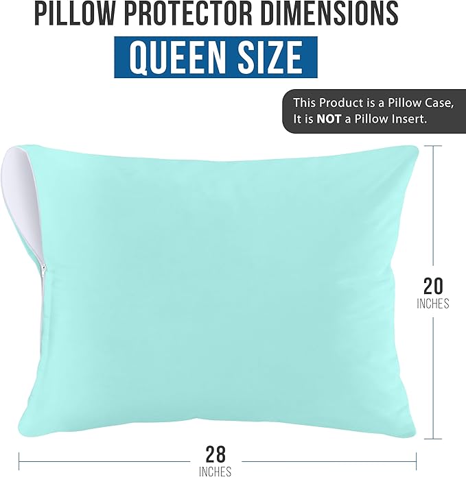 Utopia Bedding Premium 100% Waterproof Pillow Protectors with Zipper Queen Size (Set of 2), Bed Bug and Dust Mite Proof Zippered Pillow Covers, Pillow Encasement Cases, Spa Blue