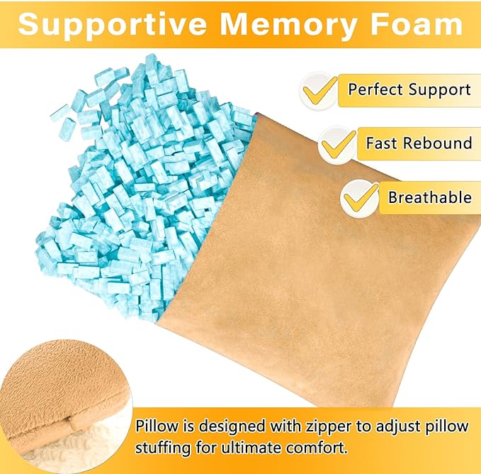 1 MIDDLE ONE 2 Pack Small Pillow, Memory Foam Mini Pillow 11 X 7 Inches for Travel, Sleeping, Nap and Neck, Knee, Lumbar Support, Tiny Cushion for Pet, Dogs (Camel)