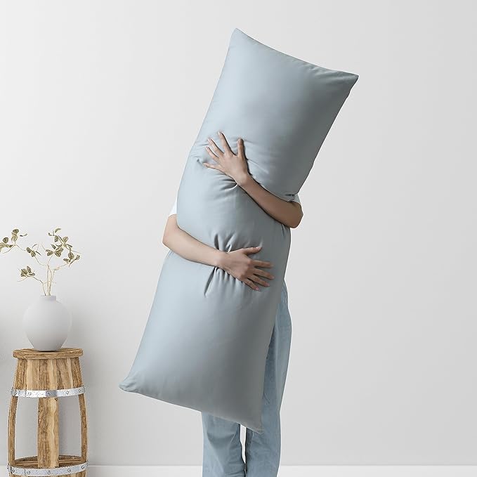 100% Egyptian Cotton Body Pillow Cover Long Pillow Case, 600 Thread Count Bed Pillow Protector with Zipper, Sateen Weave Cooling Full Body Pillowcase for Adults 20x54 Inches (1PC, Body, Gray)