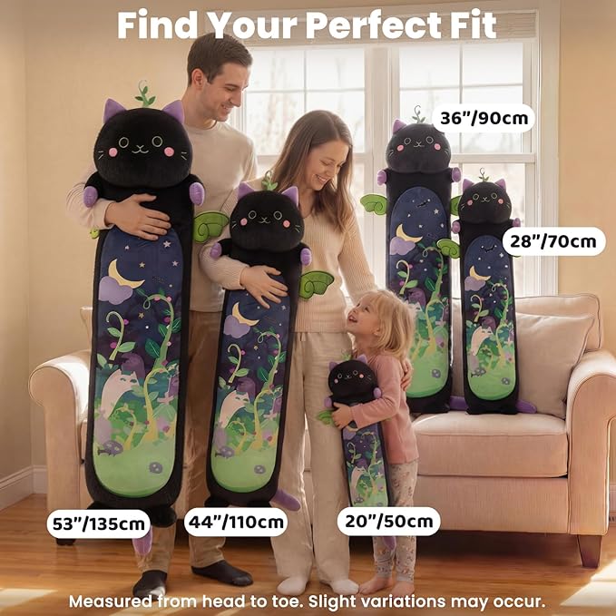 Mewaii Long Cat Plush 5 Sizes, 120% Extra Filling Giant Plushness Kids Body Pillow, Kawaii Cute Black Cat Stuffed Animals Plushies, Big Long Body Pillow Black Cat Plush Gift for Girls 28”