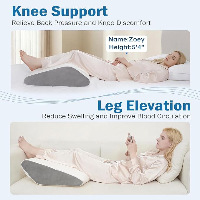 Vekkia Knee Pillow for Back Sleeping, 7" Wedge Pillow for Knees & Leg, Versatile Wedge with Dual Handles,Comfortable Support for Post-Surgery, Lower Back&Hip Pain Relief, Blood Circulation, Swelling