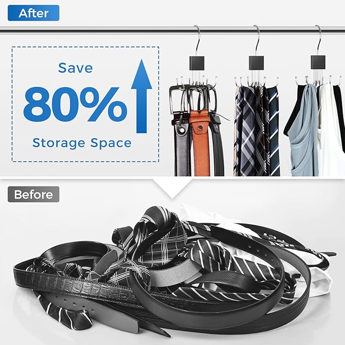 Belt Hanger, Belt Organizer for Closet 360° Rotatable Max 24 Belt Storage Space Saving Closet Organizers and Storage for Belt, Bra, Tank Top, Tie, Scarf, Purse 1Pcs