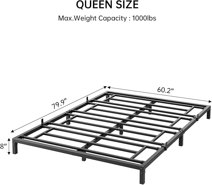 GarveeHome Queen Size Bed Frame, 8 Inch Metal Platform Bed Frames with Heavy Duty Steel Slat Support, No Box Spring Needed, Noise Free,Anti-Sliding Slat,Easy Assembly, Under Bed Storage
