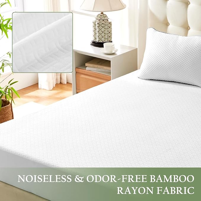Waterproof Mattress Protector Queen Size, Bamboo Viscose Breathable Noiseless 3D Air Fabric Natural Cooling Mattress Pad Cover, 8''-21'' Deep Pocket