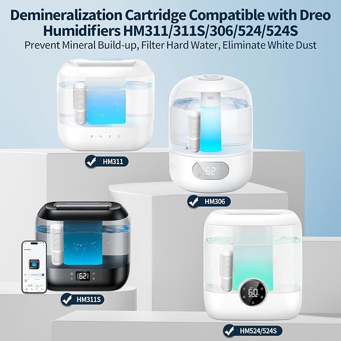 6-Pack Humidifier Demineralization Cartridge Compatible with Dreo Humidifiers HM306,HM311/311S,HM524/524S,Prevents Hard Water Build-Up | Filters Mineral Deposits | Eliminate White Dust