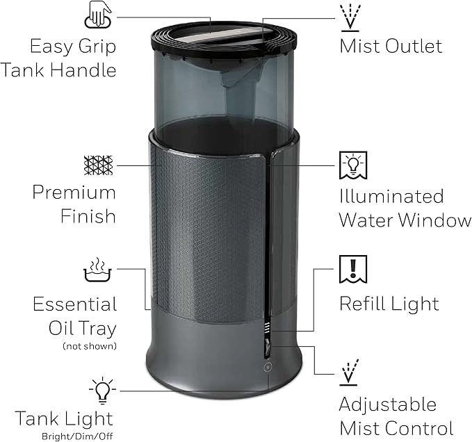 Honeywell Designer Series Cool Mist Humidifier, Room Humidifiers, Black