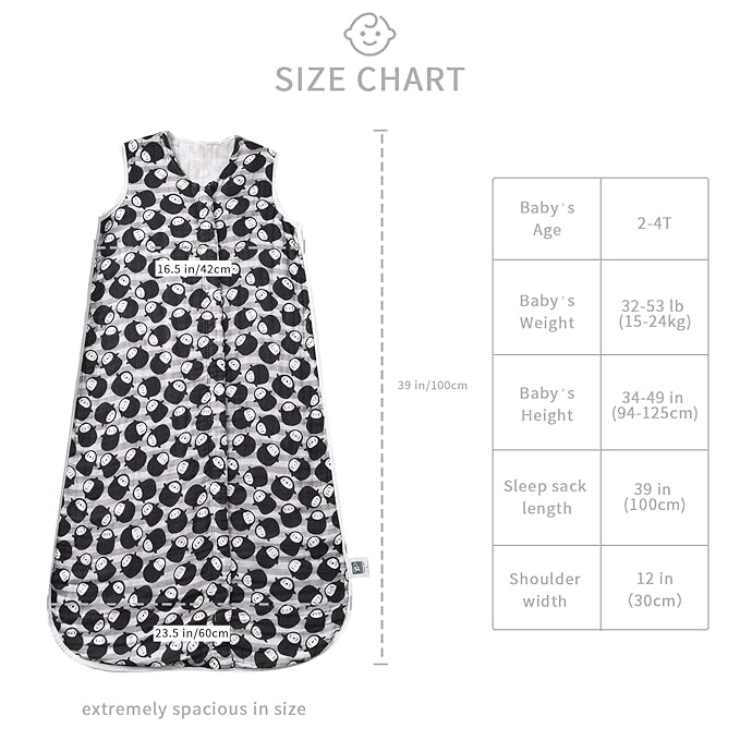 TADO MUSLIN Toddler Sleep Sack 2-4T, 0.5 TOG Lightweight Wearable Blanket for Baby, 100% Organic Cotton Muslin 4 Layers, Sleeveless Sleeping Bag, 2-Way YKK Zipper, OEKO-TEX Certified