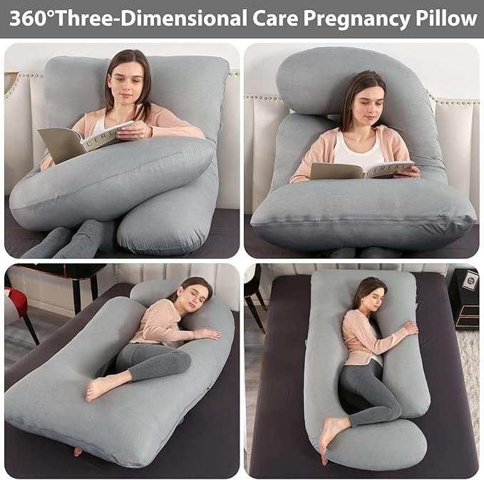Elover Cooling Pregnancy Pillows for Sleeping,U Shaped Full Body Pillow with Removable Cover,Pregnant Women Must Haves,Maternity Essential,Light Grey