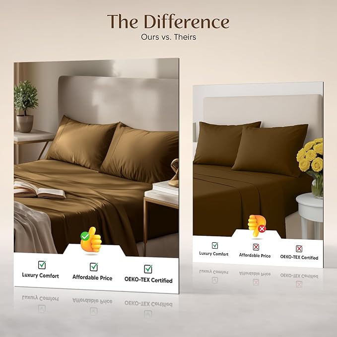 Utopia Bedding Full Size Sheet Set – 4 Piece Bed Sheets, Soft and Breathable Microfiber, Includes 1 Fitted Sheet, 1 Flat Sheet and 2 Pillowcases – Oeko Tex (Mocha)