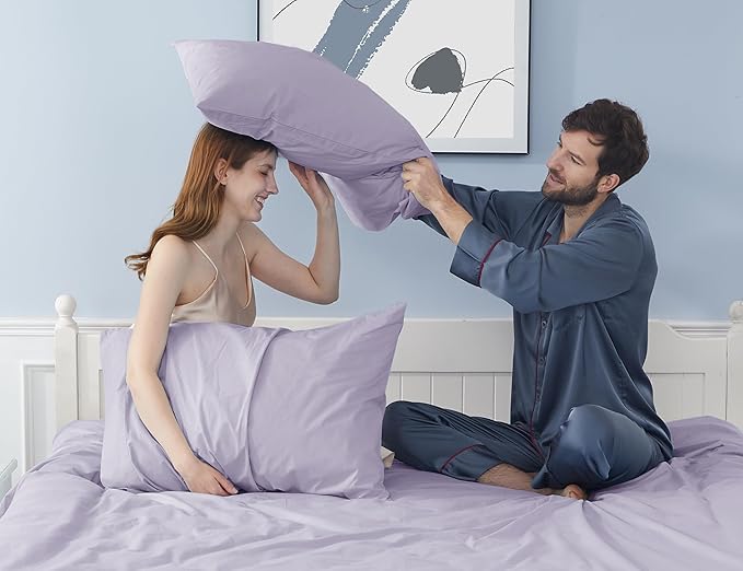 Pillow Cases, Standard Queen Size Cotton Percale Weave Pillowcases, Pre-Shrunk Breathable and Hypoallergenic Pillowcases, Set of 2 (2 Piece Standard/Queen 20 Inch x 30 Inch, Light Purple)