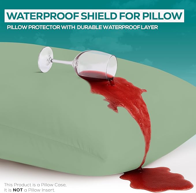 Utopia Bedding Premium 100% Waterproof Pillow Protectors with Zipper Standard Size (Set of 2), Bed Bug and Dust Mite Proof Zippered Pillow Covers, Pillow Encasement Cases, Sage