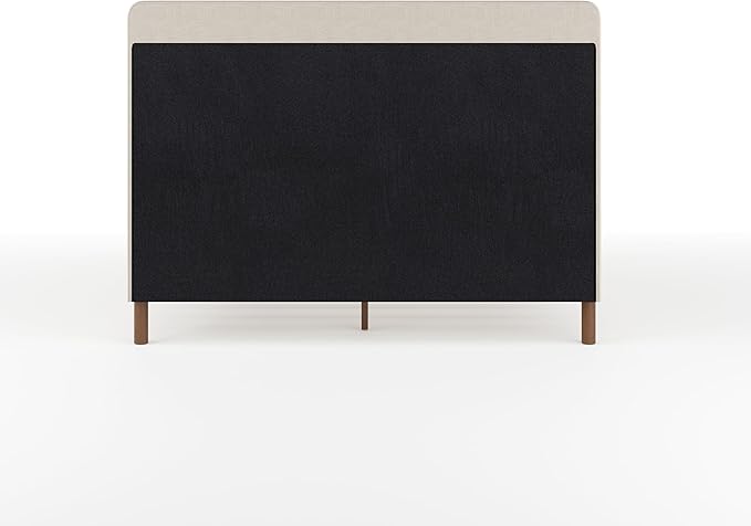 Martha Stewart Britta Platform Bed with Headboard & Footboard, Faux Linen Upholstery with Piping Detail, Rounded Headboard, No Box Spring Needed, Full, Beige