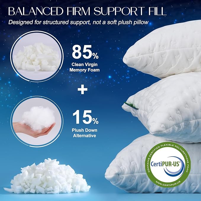 Side Sleeper Pillows for Neck & Shoulder Comfort - Ergonomic Curved Crescent Design, Adjustable Shredded Memory Foam, Cooling & Soft Cover, Extra Fill Included, Queen Size Pillows Set of 2