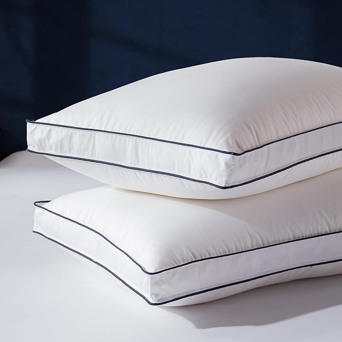Decroom Goose Feather Down Fiber Pillows Queen Size Set of 2, Soft Pillows for Luxury Hotel Quality Gusseted Pillow 2 Pack, Bed Pillows for Sleeping, Breathable, Fluffy for Side, Back Sleepers