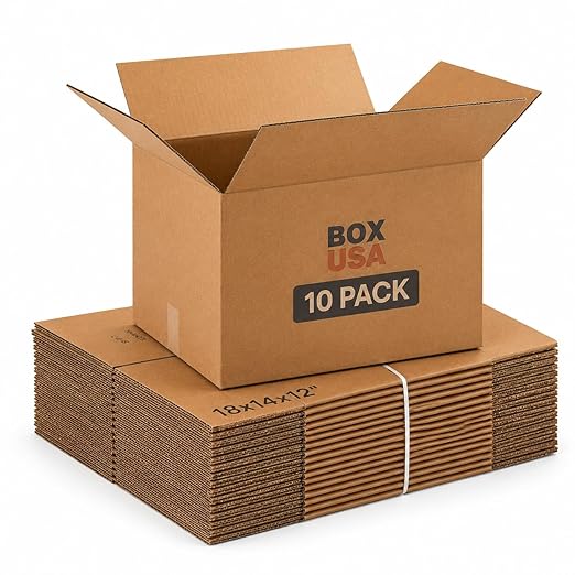 BOX USA Moving Boxes Medium 18"L x 14"W x 12"H 10-Pack - Corrugated Cardboard Box for Shipping, Mailing, Packing, Packaging and Storage