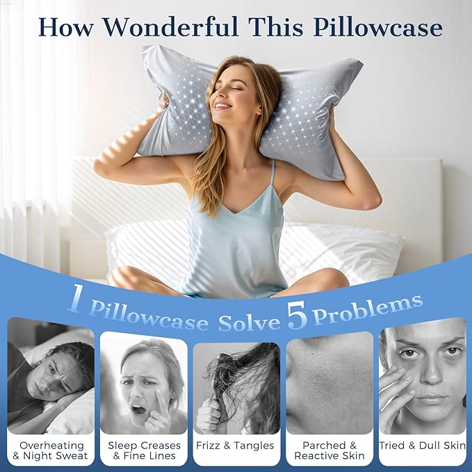 Cooling Pillow Cases 2 Pack King Size Cooling Pillowcases for Hot Sleeper Q-Max>0.5, Hydrates Skin & Hair, Reduces Wrinkles & Frizz, Soft Smooth Silky Pillowcases Envelope Set of 2, Grey