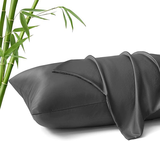 MR&HM Queen Pillow Cases Set of 2, Cooling Pillow Case for Hot Sleepers 20"x30", Breathable & Moisture Wicking, Soft Envelope Pillowcases, Rayon Derived from Bamboo & Polyester Blend (Dark Grey)