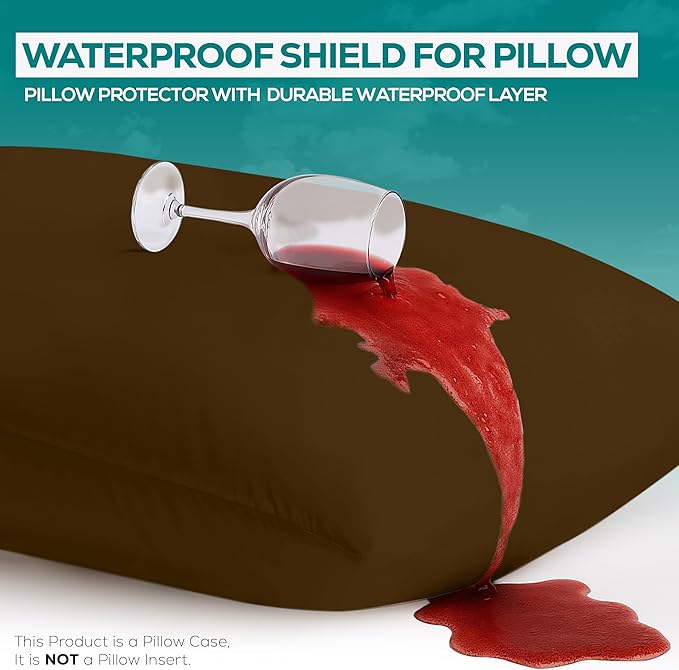 Utopia Bedding Premium 100% Waterproof Pillow Protectors with Zipper Standard Size (Set of 2), Bed Bug and Dust Mite Proof Zippered Pillow Covers, Pillow Encasement Cases, Mocha