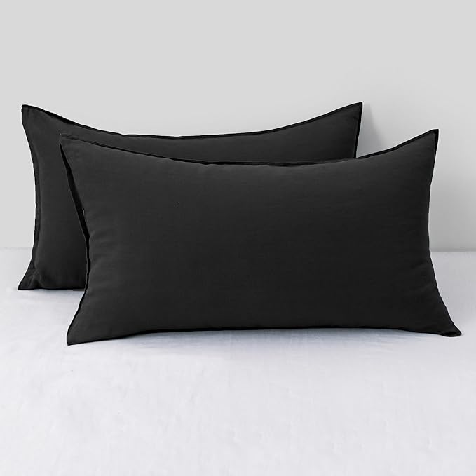 CHUFFED Linen Pillowcases 2 Pack 100% Linen Standard Pillow Cases, Breathable and Cooling Washed Pillowshams with Zipper Closure, 20x36 Inches,Black